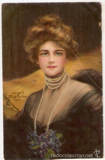 Postais: Postal Mujer modernista. copyright by Philip Boileau 1907. H &S. Escrita. -Vell i Bell