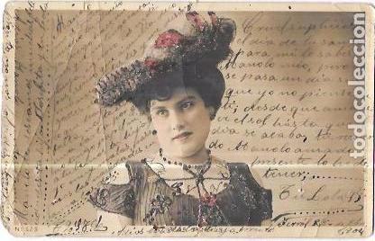 Cartoline: TARJETA POSTAL DE MUJER CON SOMBRERO.