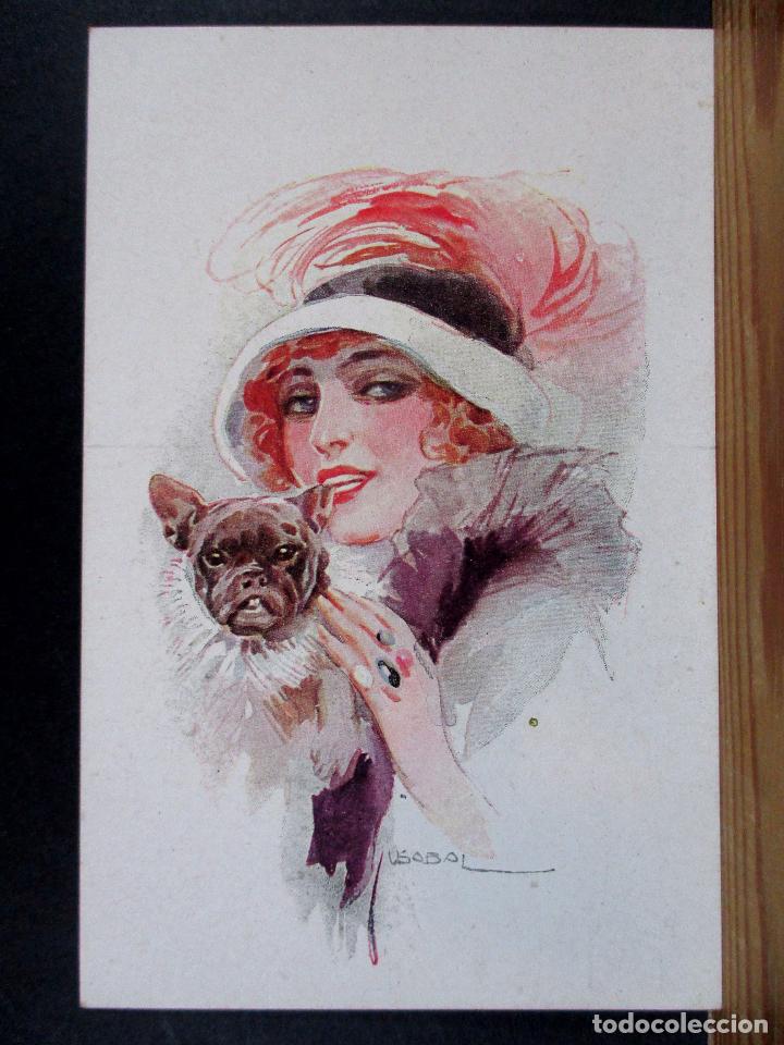 Postales: POSTAL ANTIGUA , DIBUJO MUJER SOMBRERO MORDIENDO OREJA DE PERRO - P2595