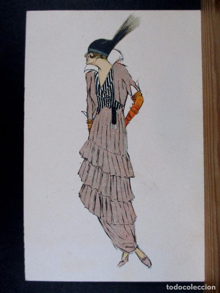 postal antigua , dibujo mujer vestido moda - p2 - Compra venta en  todocoleccion