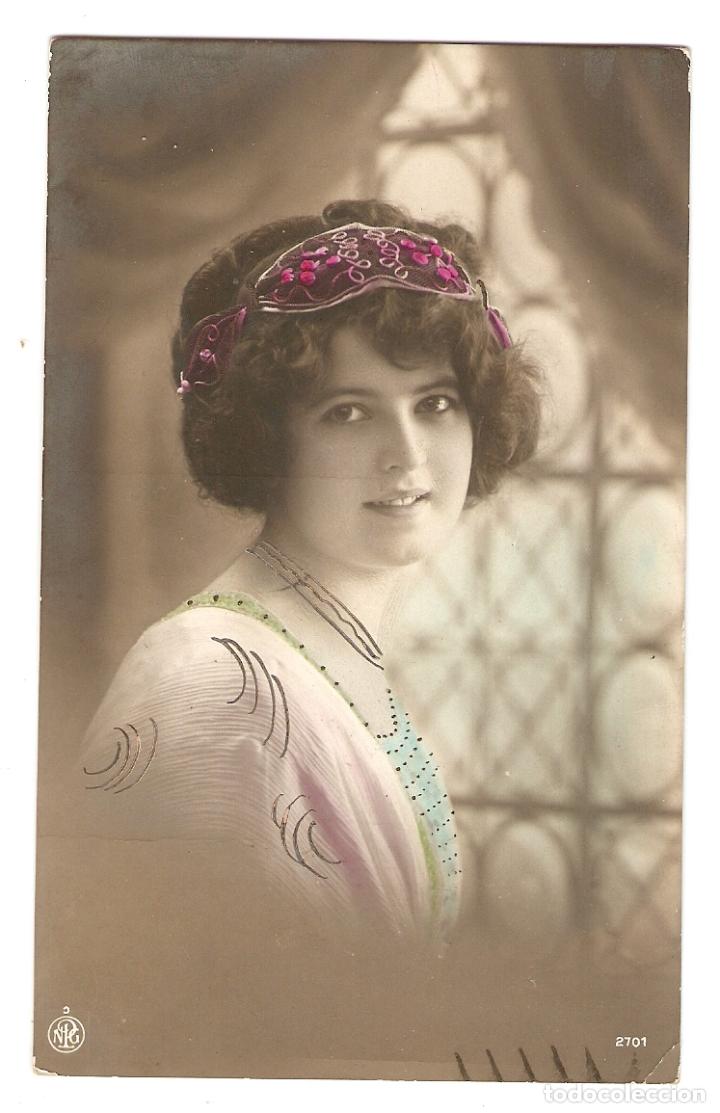 Postais: POSTAL - ROM&Aacute;NTICA - MUCHACHA DAMA DE LA &Eacute;POCA - COLOREADA - CIRCULADA CON FECHA 1914