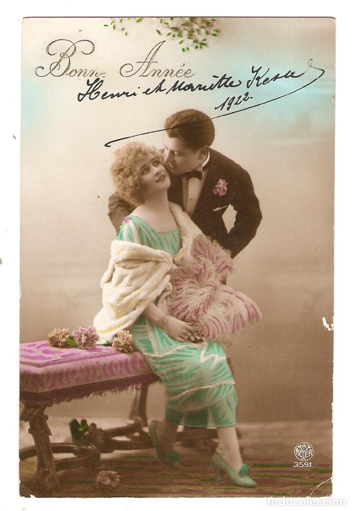 Postais: POSTAL - ROM&Aacute;NTICA - PAREJA DE ENAMORADOS DE LA &Eacute;POCA - COLOREADA - CIRCULADA CON FECHA DE 1922