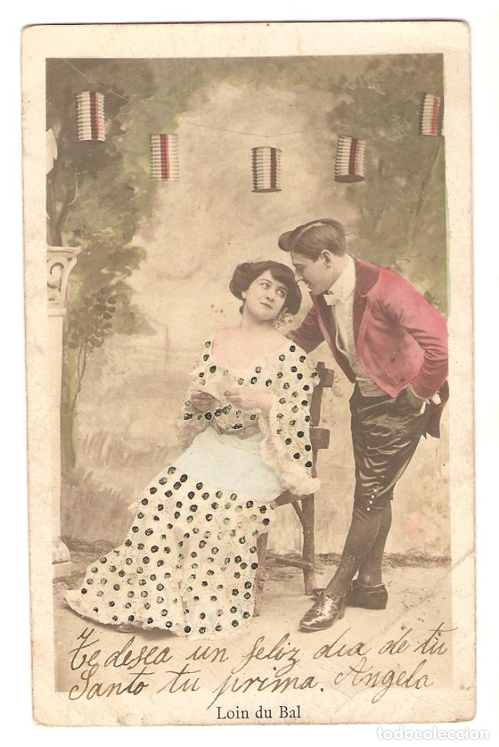 Postais: POSTAL - ROM&Aacute;NTICA - PAREJA DE ENAMORADOS DE LA &Eacute;POCA - COLOREADA - CIRCULADA CON FECHA 1908