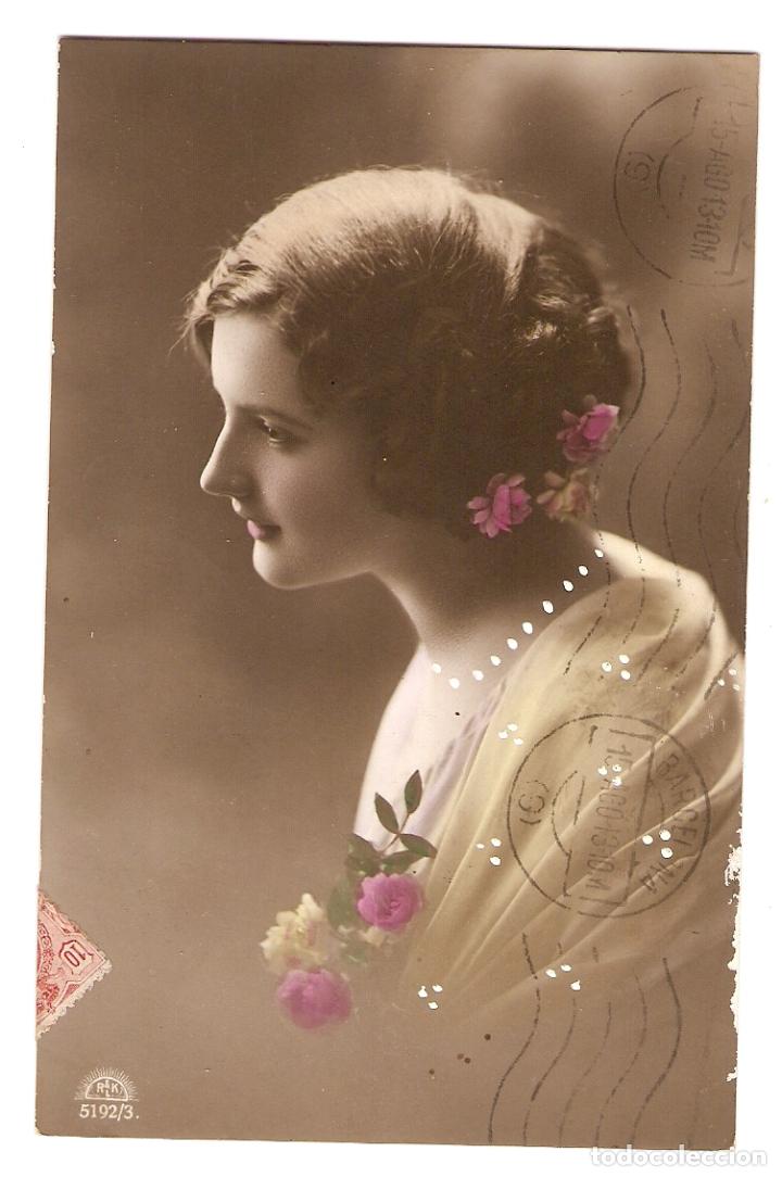 Postais: POSTAL - ROM&Aacute;NTICA - DAMA DE LA &Eacute;POCA - COLOREADA - CIRCULADA CON FECHA 1913