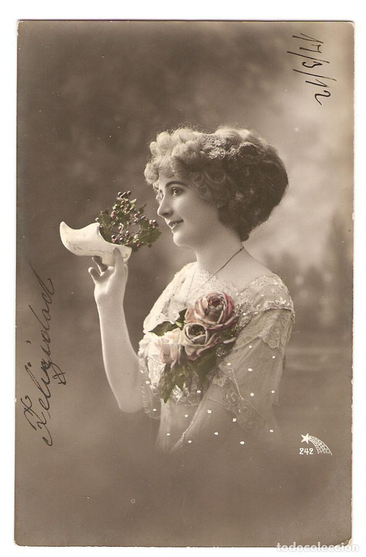 Postais: POSTAL - ROM&Aacute;NTICA - DAMA DE LA &Eacute;POCA - COLOREADA - CIRCULADA CON FECHA 1912