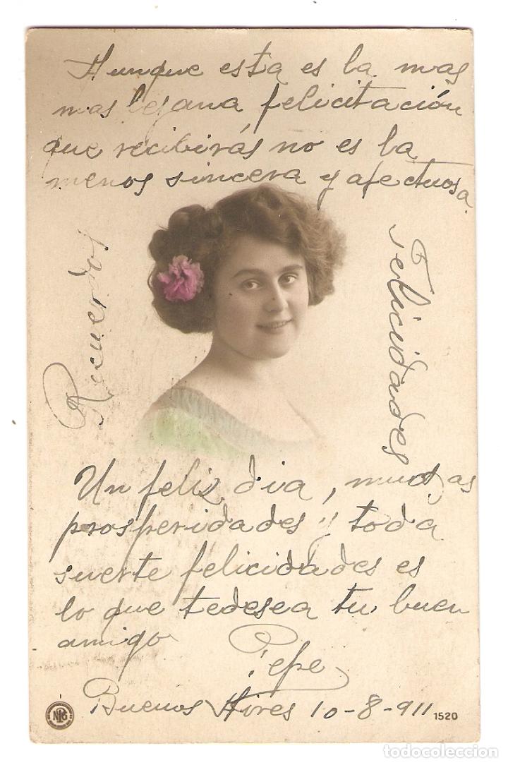 Postais: POSTAL - ROM&Aacute;NTICA - DAMA DE LA &Eacute;POCA, FLORES - COLOREADA - ESCRITA SIN CIRCULAR