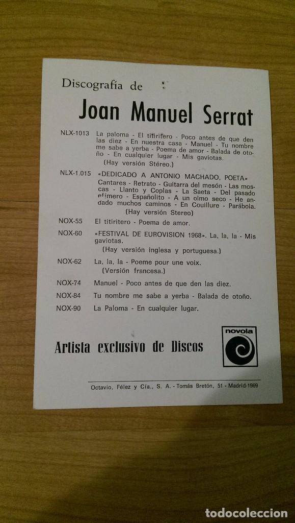 Postales: ANTIGUA POSTAL DE &laquo;JOAN MANUEL SERRAT&raquo; - Foto 2