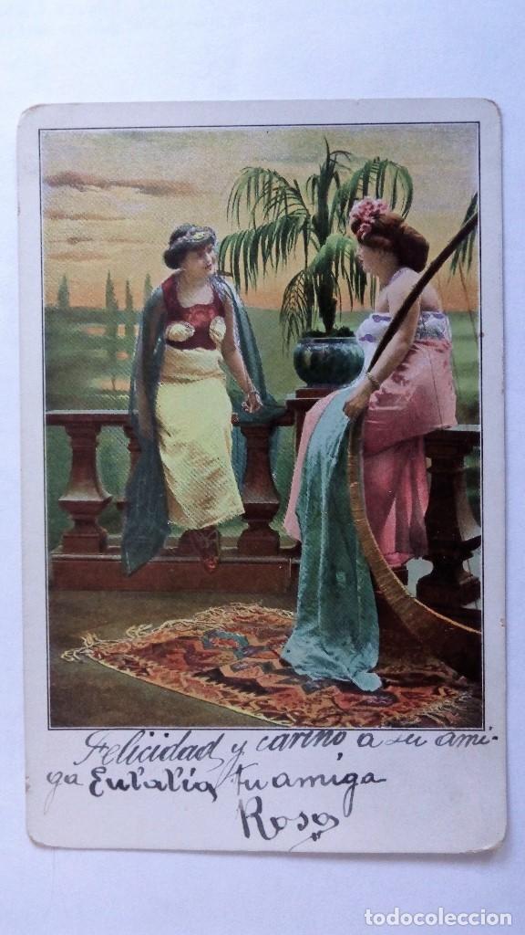 Cartoline: ANTIGUA POSTAL ROMANTICA, MUJERES HABLANDO, A&Ntilde;O 1908, COLOREADA, SERIE ODALISKEN N&ordm; 6