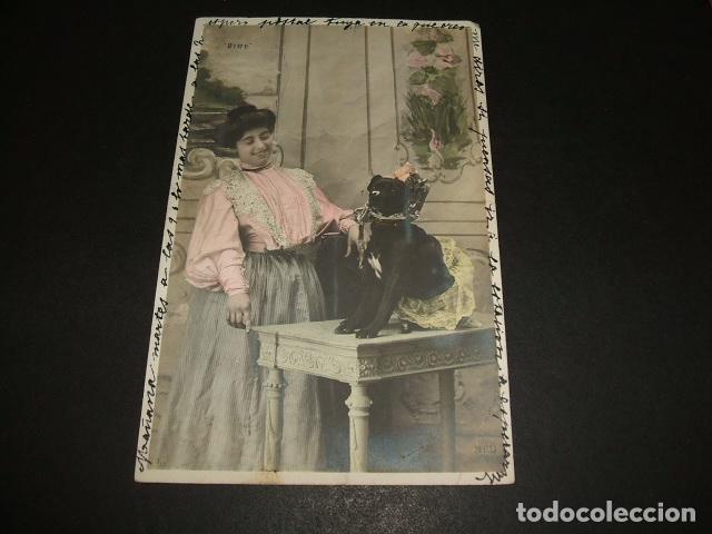 Postales: MUJER CON PERRO DISFRAZADO POSTAL - Foto 1