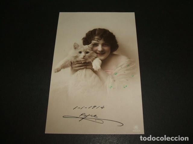 Postales: MUJER CON GATO POSTAL - Foto 1