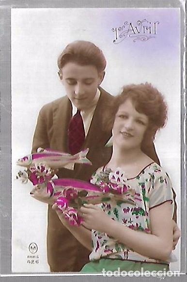Postcards: TARJETA POSTAL DE GALANTES Y MUJERES - IMAGEN DE ENAMORADOS CON PECES Y FLORES