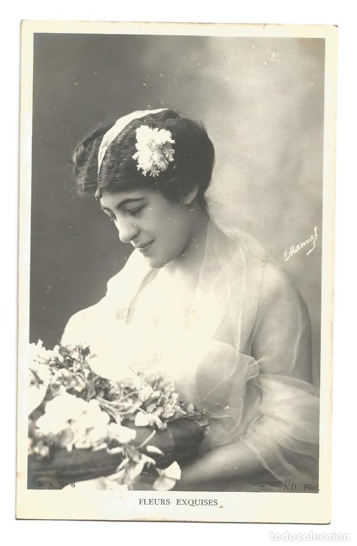 Postais: Dama de &Eacute;poca Bella Se&ntilde;orita Postal antigua modernista fleurs exquises