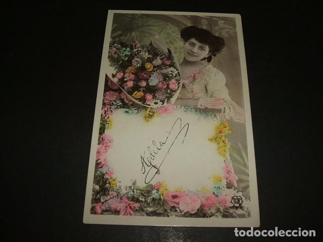 Postales: POSTAL MUJER CON FLORES 1908 - Foto 1