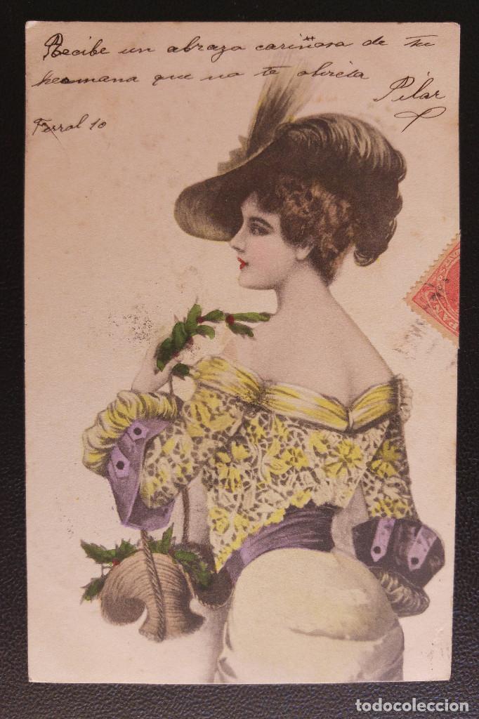 Postales: POSTAL SE&Ntilde;ORA CON SOMBRERO PRINCIPIO DE 1900