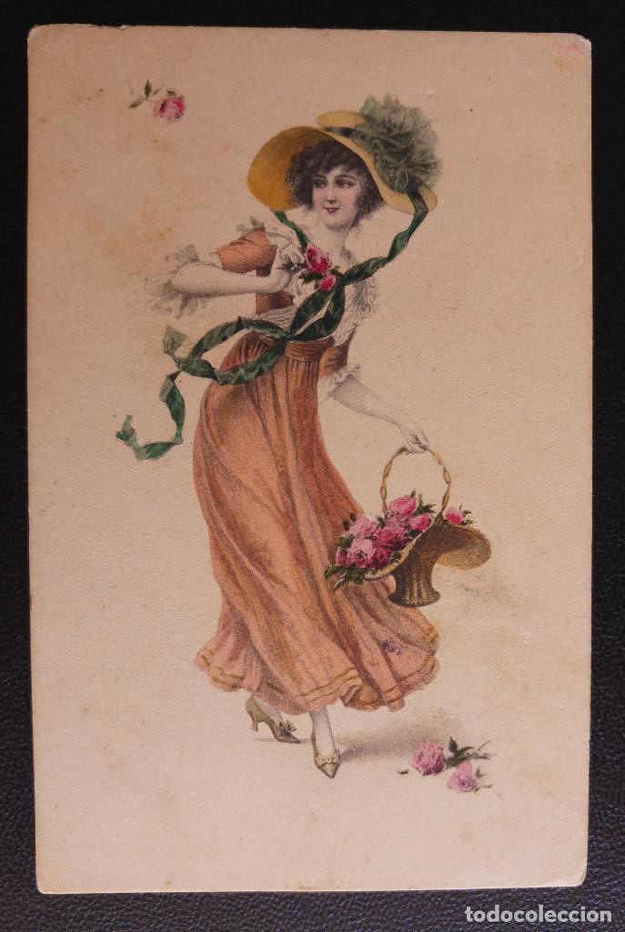 Postales: POSTAL SE&Ntilde;ORA CON SOMBRERO PRINCIPIO DE 1900