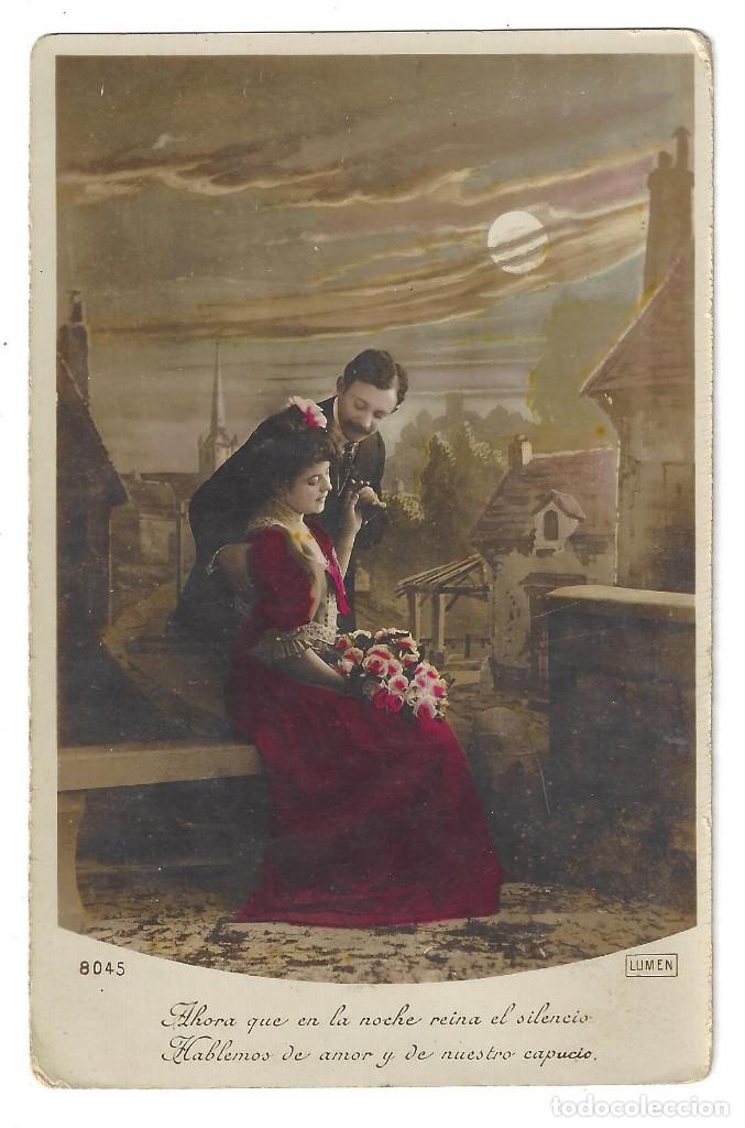 Postales: ROM&Aacute;NTICA ANTIGUA COLOREADA- PAREJA DE ENAMORADOS. LUMEN N&ordm; 8045. PRINCIPIOS DE SIGLO- SIN CIRCULAR