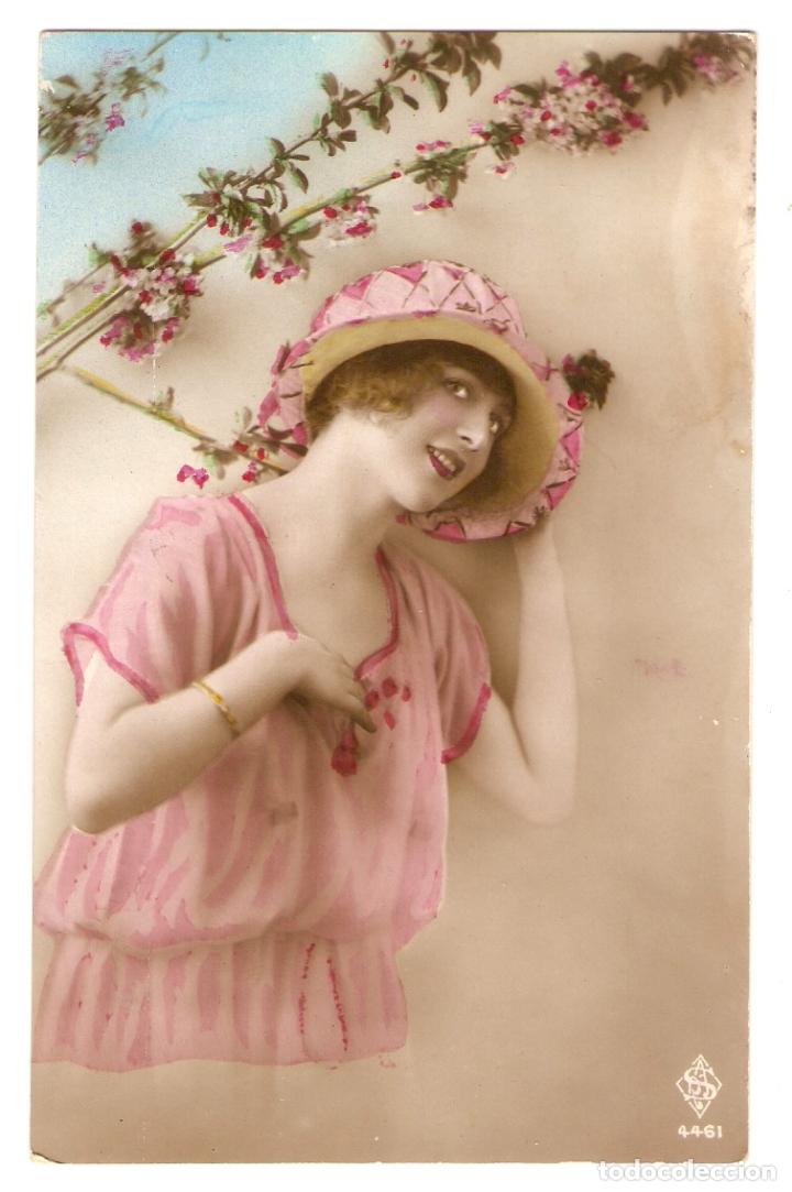 Postais: POSTAL - ROM&Aacute;NTICA - DAMA JOVEN CON SOMBRERO - COLOREADA DE &Eacute;POCA - SAR 4461