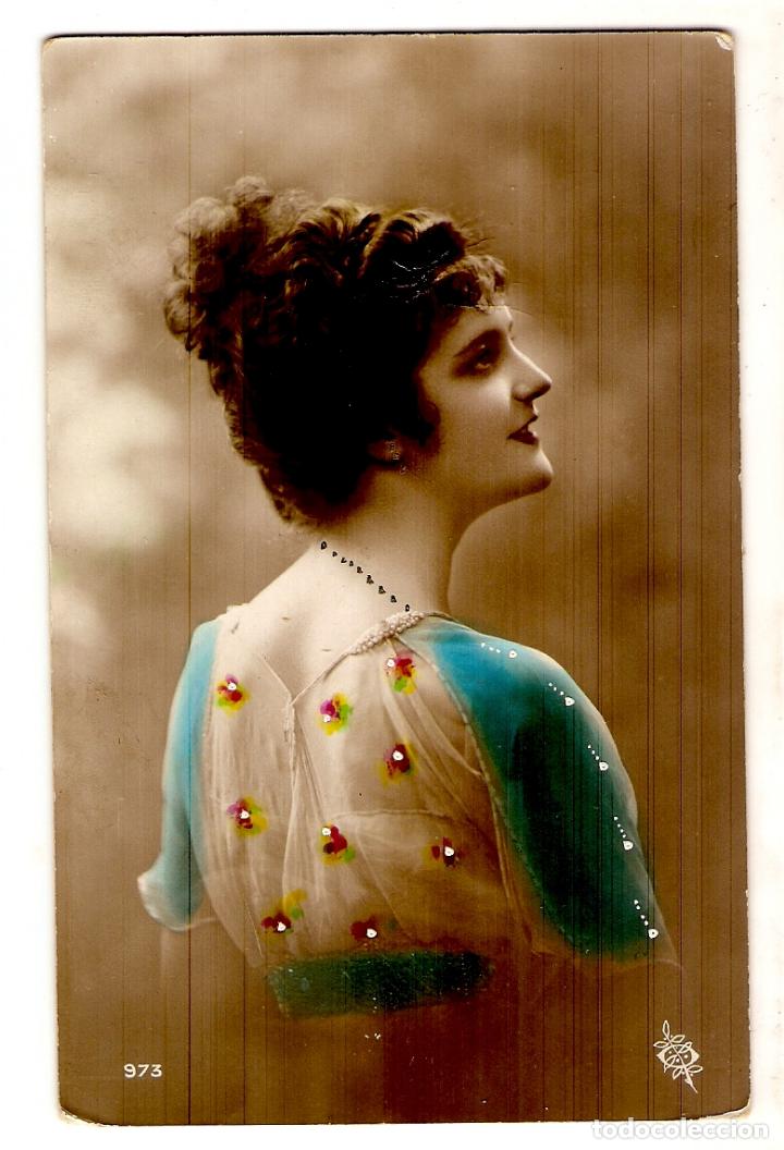 Postais: POSTAL - ROM&Aacute;NTICA - JOVEN DAMA DE PERFIL - COLOREADA DE &Eacute;POCA - 973
