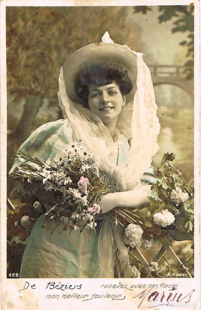 Postais: Recibir con flores mis mejores recuerdos, circulada en 1906