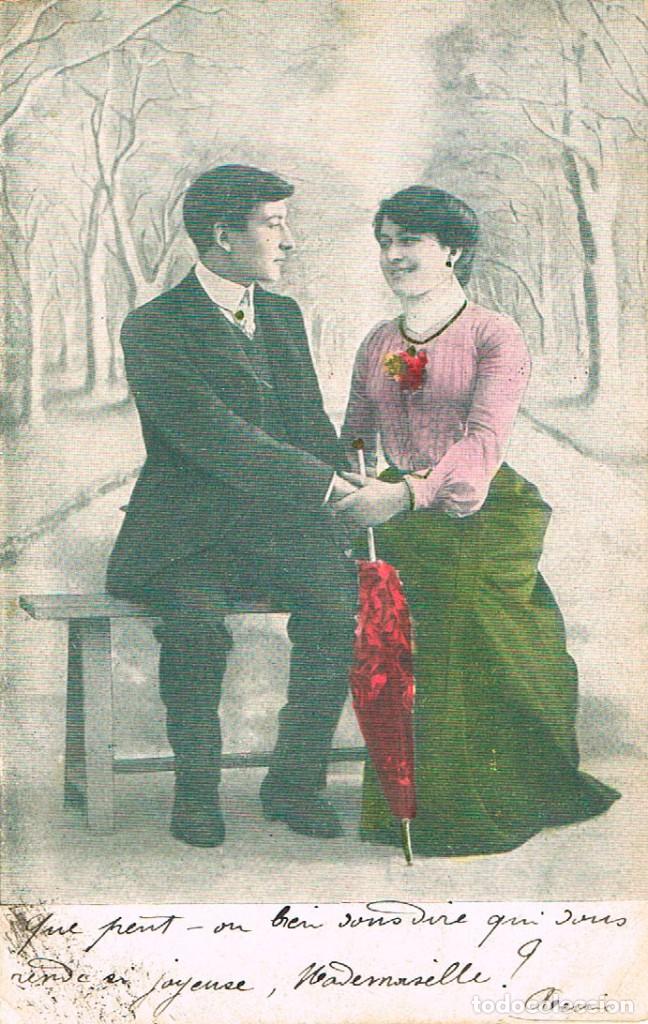 Postais: Postal romantica De rayado continuo, circulada en 1.905 (ver dorso) COLOREADA A MANO
