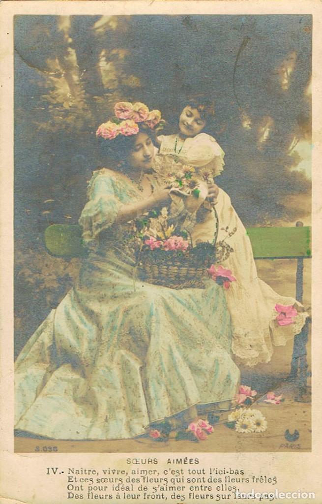 Postais: Postal romantica, hermanas queridas, poema, circulada en 1903, ver el dorso