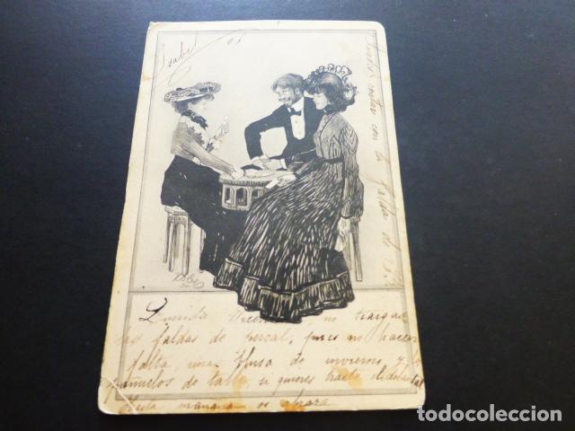 Postales: Jugando a las cartas naipes postal - Foto 1