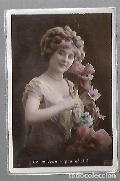 Postais: TARJETA POSTAL. IMAGEN DE JOVEN CON CESTO DE FLORES Y LAZOS.