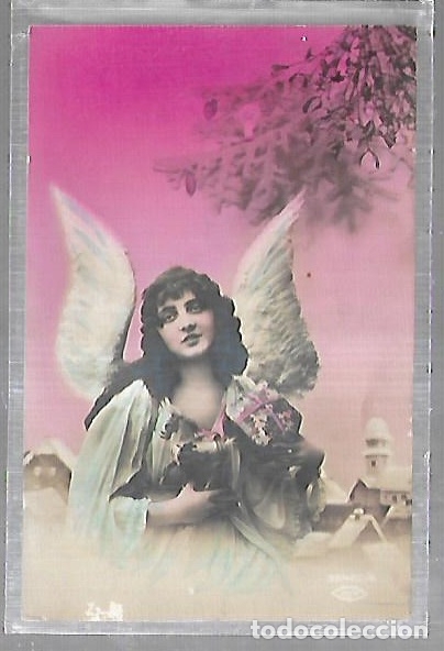 Postais: TARJETA POSTAL. IMAGEN DE JOVEN CON ALAS DE ANGEL. FONDO COLOR FLUOR
