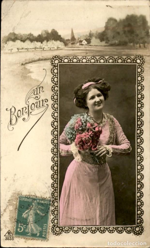 Postkarten: Antigua postal francesa &ndash; 9 x 14 cms &ndash; Bella mujer - Romantica