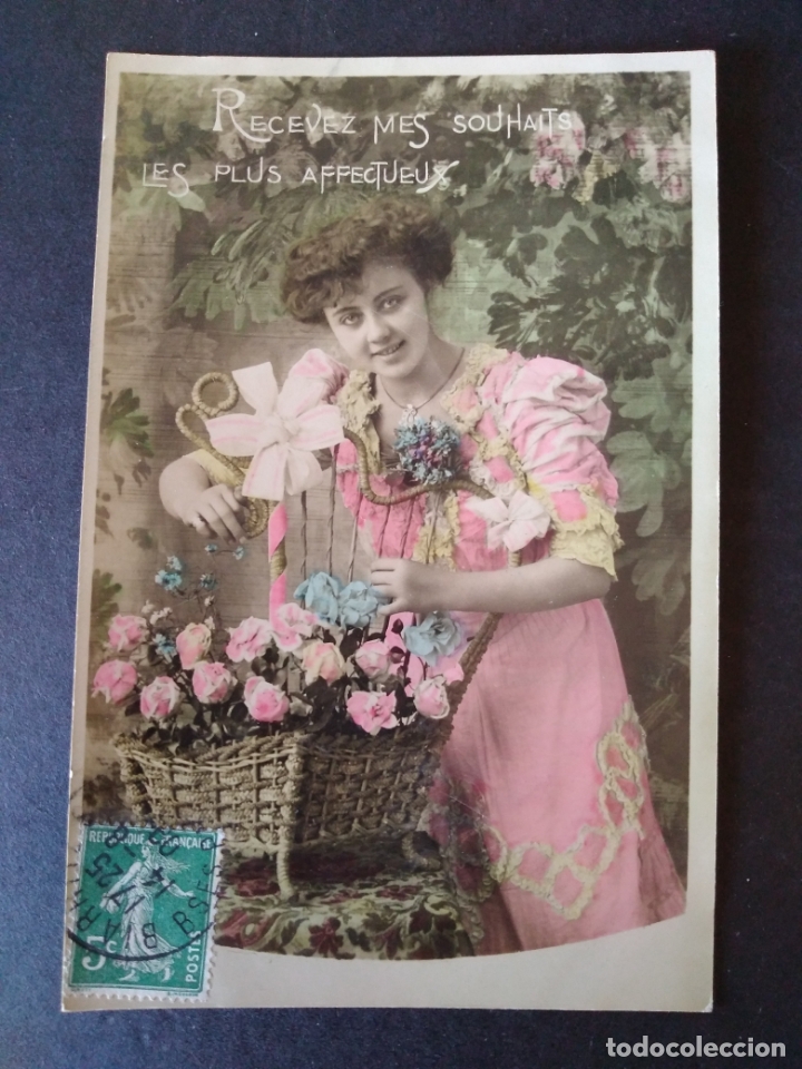 Postales: MUJER CON FLORES POSTAL - Foto 1