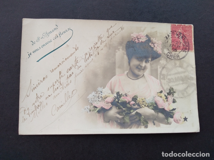 Postales: MUJER ELEGANTE CON FLORES POSTAL - Foto 1