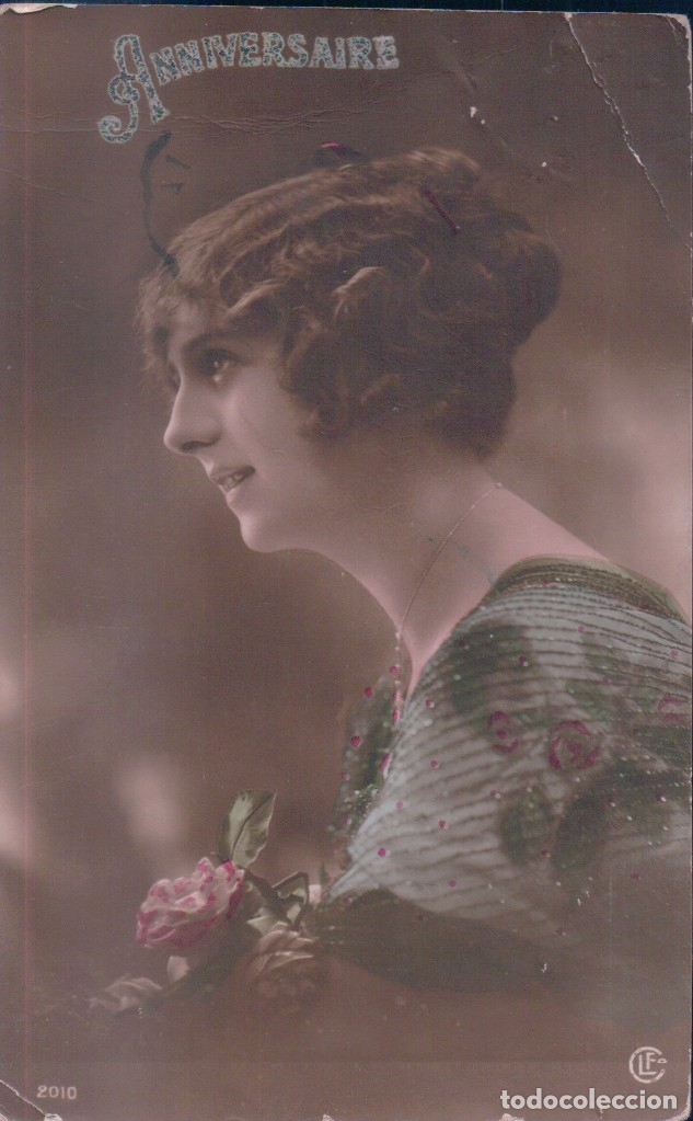 Postcards: POSTAL RETRATO MUJER CON FLORES - ANNIVERSAIRE - 2010 LF