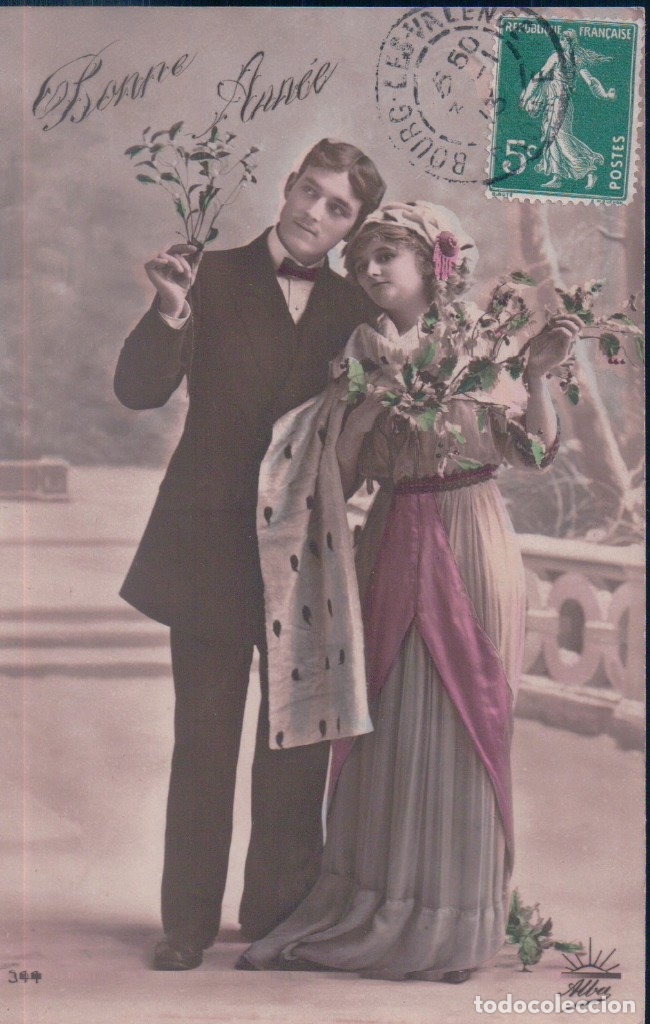 Postcards: POSTAL RETRATO PAREJA ROMANTICA - BONNE ANNEE - ALBA - CIRCULADA