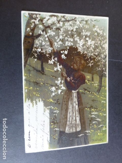 Postales: MUJER COGIENDO FLORES POSTAL 1902