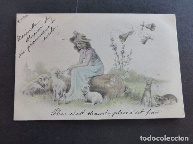 Postales: MUJER CON OVEJAS POSTAL - Foto 1