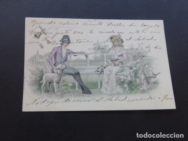 Postcards: PAREJA EN EL CAMPO CON OVEJA POSTAL ILUSTRADA