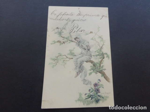 Postais: MUJER SUBIDA A UN ARBOL POSTAL ILUSTRADA