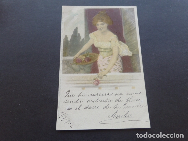 Postales: MUJER CON ROSAS POSTAL 1902 - Foto 1