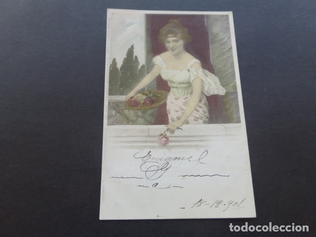 Postales: MUJER CON ROSAS POSTAL - Foto 1