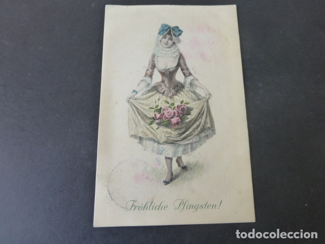 Postales: DAMA ELEGANTE CON FLORES POSTAL - Foto 1