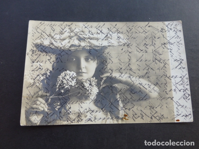 Postales: MUJER CON SOMBRERO Y FLORES POSTAL - Foto 1