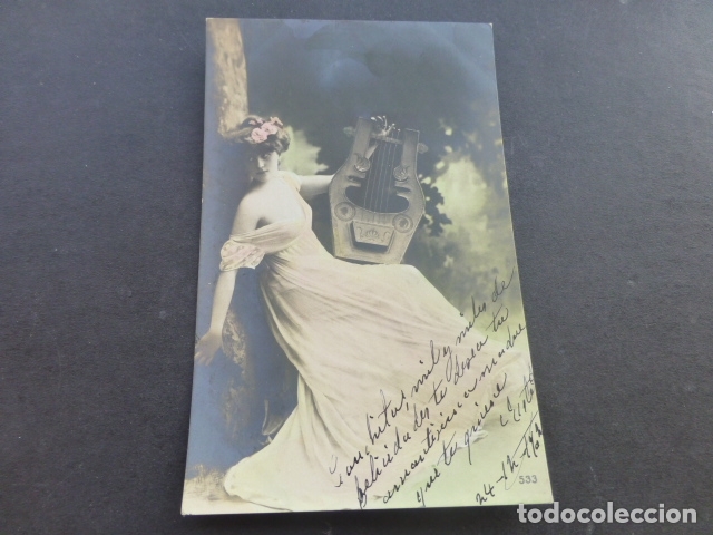 Postales: MUJER TOCANDO CITARA POSTAL - Foto 1