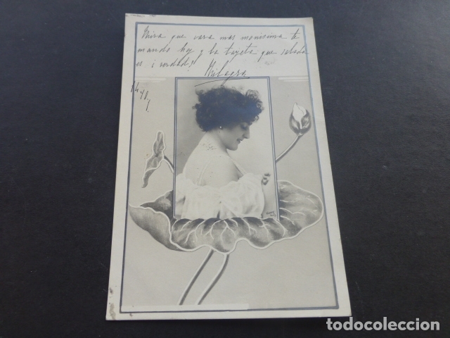 Postais: MUJER ELEGANTE CON ORLA MODERNISTA ART NOUVEAU POSTAL