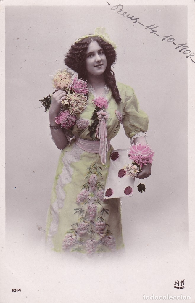 Postales: Hermosa mujer escrita 1908 - Foto 1