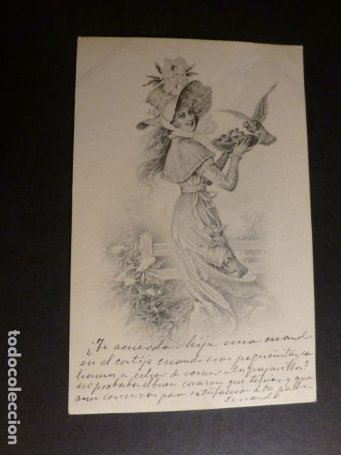 Cartoline: MUJER CON PAJAROS POSTAL ILUSTRADA COLECCION VIENNE