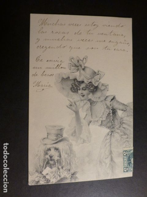 Postales: MUJER CON PERRO POSTAL ILUSTRADA COLECCION VIENNE - Foto 1