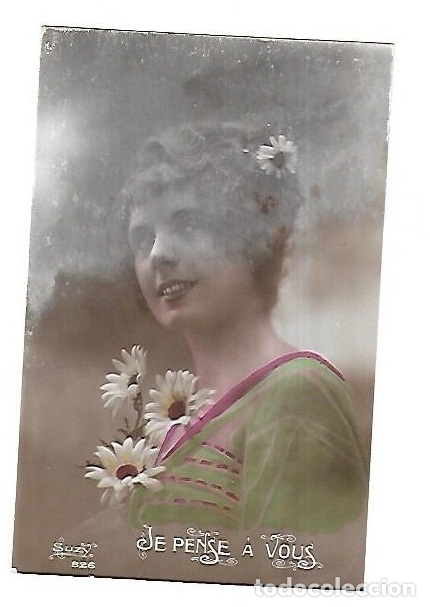 Postales: TARJETA POSTAL. IMAGEN DE JOVEN CON MARGARITAS. JE PENSE A VOUS