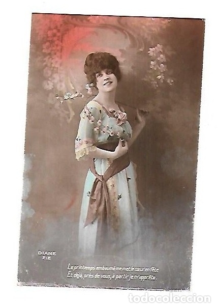 Postales: TARJETA POSTAL. JOVEN EN VESTIDO Y PAISAJE DE FLORES. DIANE 212