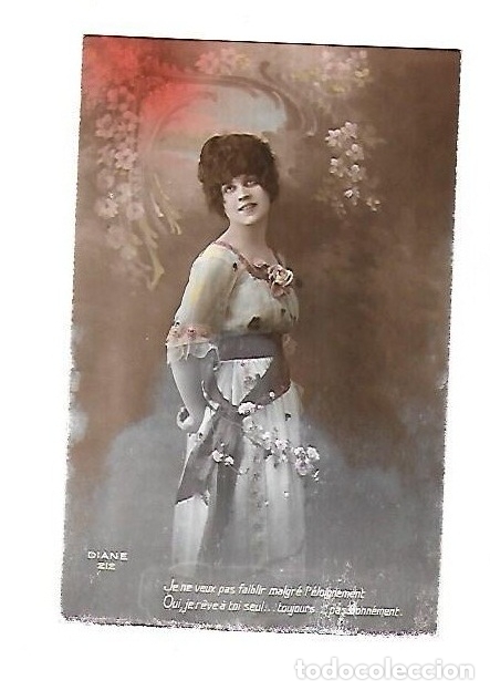 Postales: TARJETA POSTAL. JOVEN EN VESTIDO Y PAISAJE DE FLORES. DIANE 212