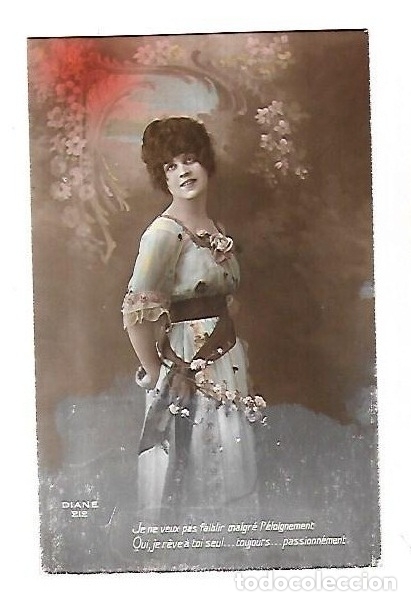 Postales: TARJETA POSTAL. JOVEN EN VESTIDO Y PAISAJE DE FLORES. DIANE 212